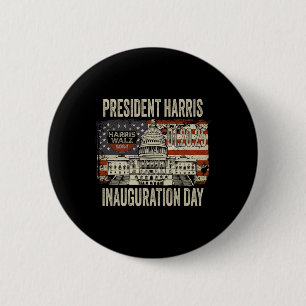 Badge Rond 5 Cm Drapeau américain Kamala Harris Président Inaugura