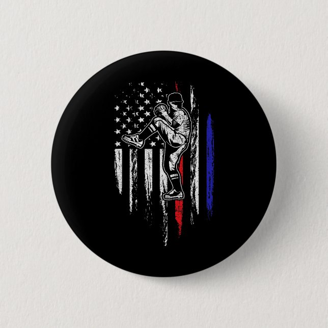 Badge Rond 5 Cm Drapeau Américain Lanceur De Baseball Usa Lancemen (Devant)