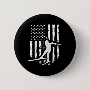 Badge Rond 5 Cm Drapeau américain Nordic Skier Cool Cadeau Top T