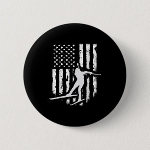 Badge Rond 5 Cm Drapeau américain Nordic Skier Cool Cadeau Top T