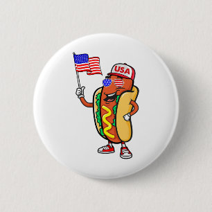 Badge Rond 5 Cm Drapeau Américain Patriotique Hot Dog Usa Funny 4e