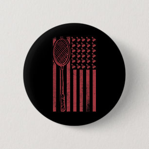 Badge Rond 5 Cm Drapeau américain rétro Mérica Badminton Sport Jou