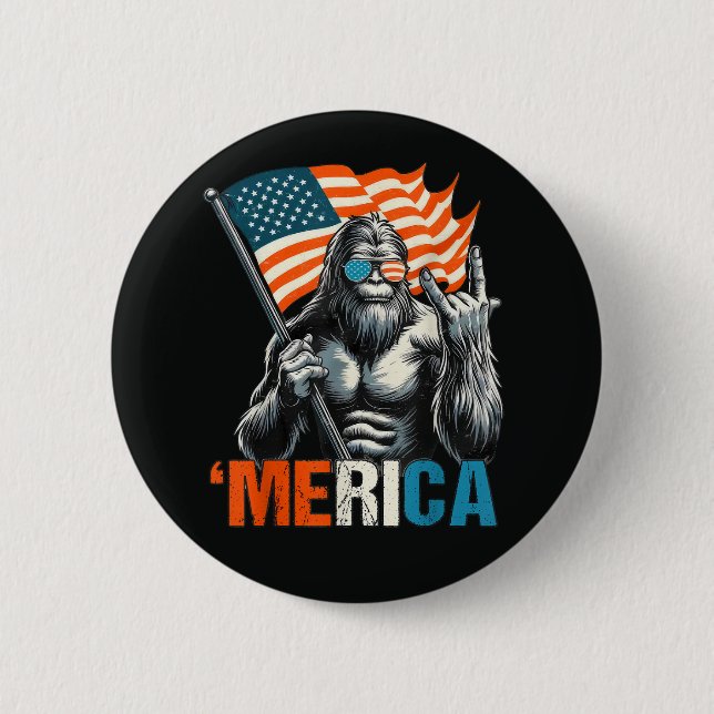 Badge Rond 5 Cm Drapeau Américain Rock Bigfoot Merica (Devant)