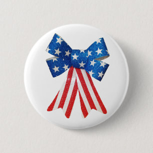Badge Rond 5 Cm Drapeau américain Ruban rouge blanc et bleu Bow