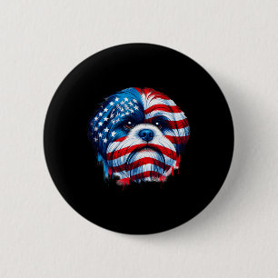Badge Rond 5 Cm Drapeau américain Shih Tzu 4 juillet Patriotique S
