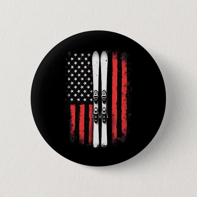 Badge Rond 5 Cm Drapeau américain Ski alpin (Devant)