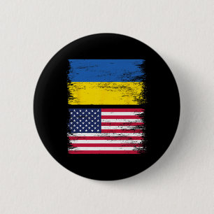 Badge Rond 5 Cm Drapeau américain ukrainien Ukraine États-Unis Amé