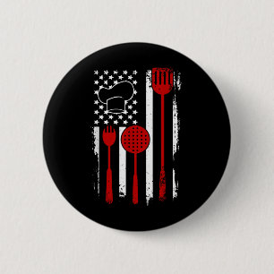 Badge Rond 5 Cm Drapeau Américain Ustensiles de Chef Restaurant No