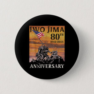Badge Rond 5 Cm Drapeau américain vétéran Iwo Jima 80e anniversair