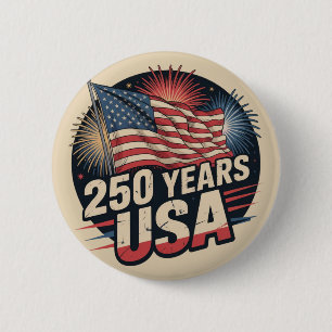 Badge Rond 5 Cm Drapeau Américain Vintage 250 Ans Bouton USA