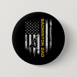 Badge Rond 5 Cm Drapeau américain vintage Fier Badminton Papa Silh