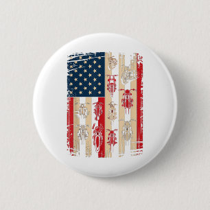 Badge Rond 5 Cm Drapeau Américain Vintage Moto Biker Usa 4 Juillet