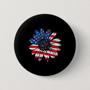 Badge Rond 5 Cm Drapeau Américain Vintage Tournesol Heureux 4ème D