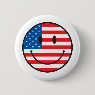 Badge Rond 5 Cm Drapeau américain, visage joyeux