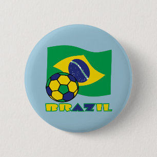 Badge Rond 5 Cm Drapeau Brésil balle de football