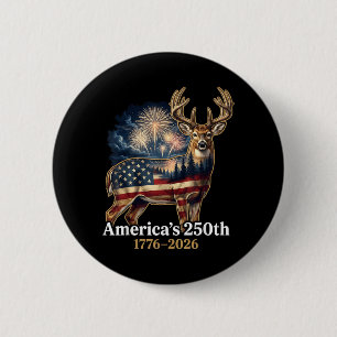Badge Rond 5 Cm Drapeau Cerf 250 Ans 1776-2026 Patriotique États-U