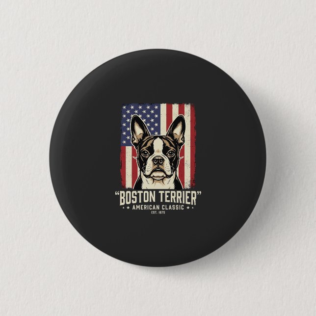 Badge Rond 5 Cm Drapeau Classique Américain Boston Terrier (Devant)