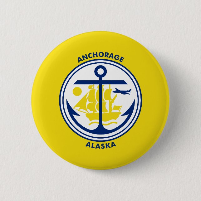 Badge Rond 5 Cm Drapeau d'ancrage, Bouton Pinback de l'Alaska (Devant)