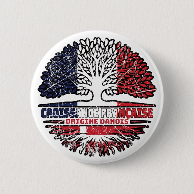 Badge Rond 5 Cm Drapeau danois France Arbre (Devant)