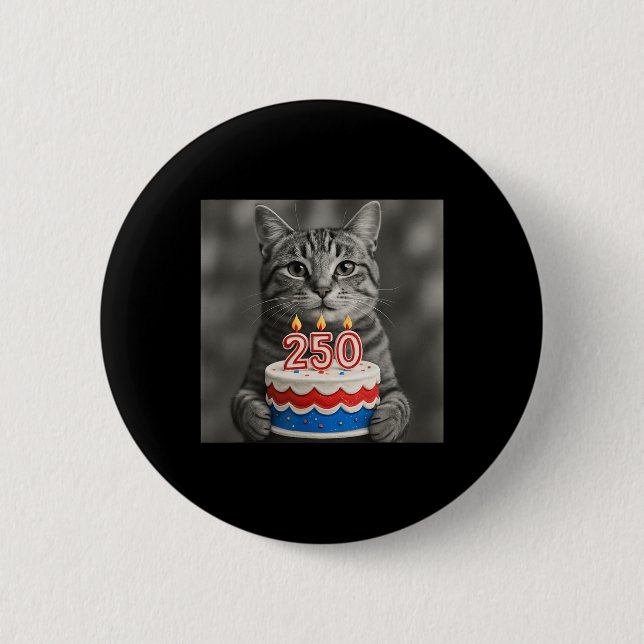 Badge Rond 5 Cm Drapeau de chat 250 ans 1776-2026 Gâteau d'anniver (Devant)