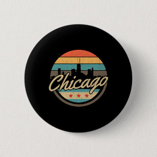 Badge Rond 5 Cm Drapeau de Chicago Ciel Vintage Illinois Usa Souve
