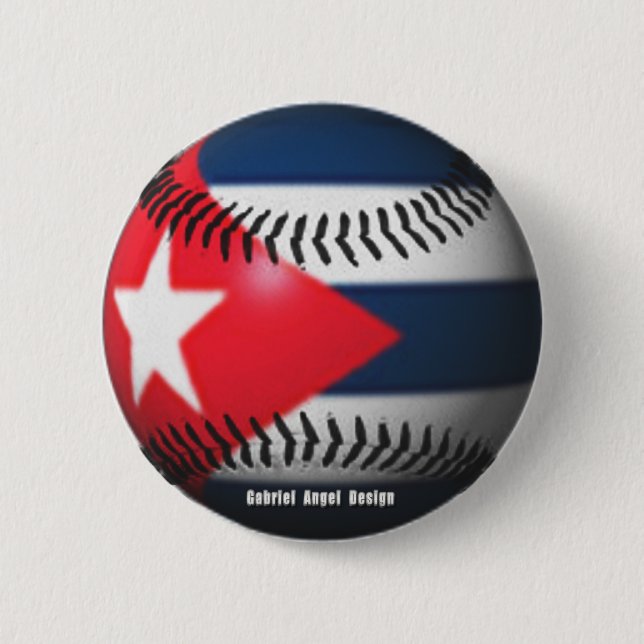 Badge Rond 5 Cm Drapeau de Cuba sur un baseball (Devant)