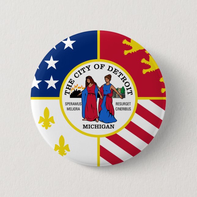 Badge Rond 5 Cm Drapeau de Detroit (Devant)