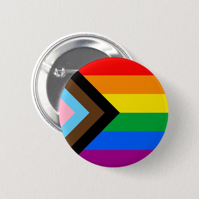 Badge Rond 5 Cm Drapeau de fierté de progrès LGBTQ+ (Devant & derrière)