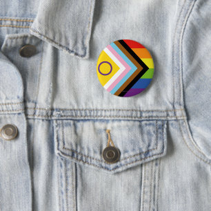 Badge Rond 5 Cm Drapeau de fierté intersexe de SlipperyJoe's fond 