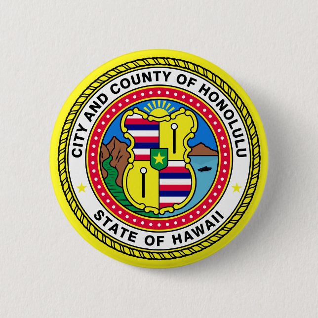 Badge Rond 5 Cm Drapeau de Honolulu, Hawai’i (Devant)