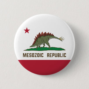 Badge Rond 5 Cm Drapeau de la Californie Stegosaurus