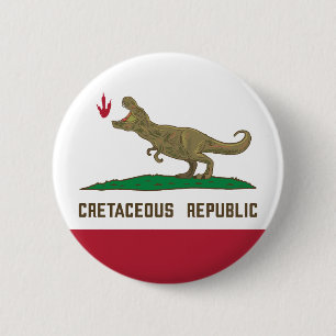 Badge Rond 5 Cm Drapeau de la Californie T-rex Dinosaur