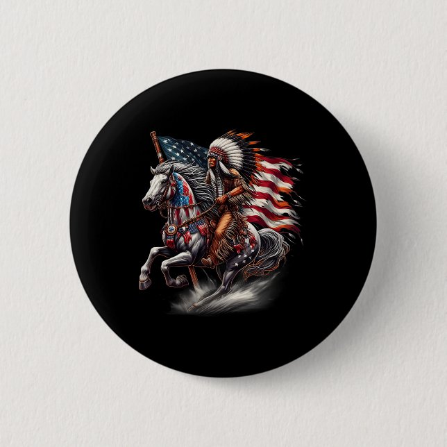 Badge Rond 5 Cm Drapeau de la fête des Amérindiens Cheval d'équita (Devant)