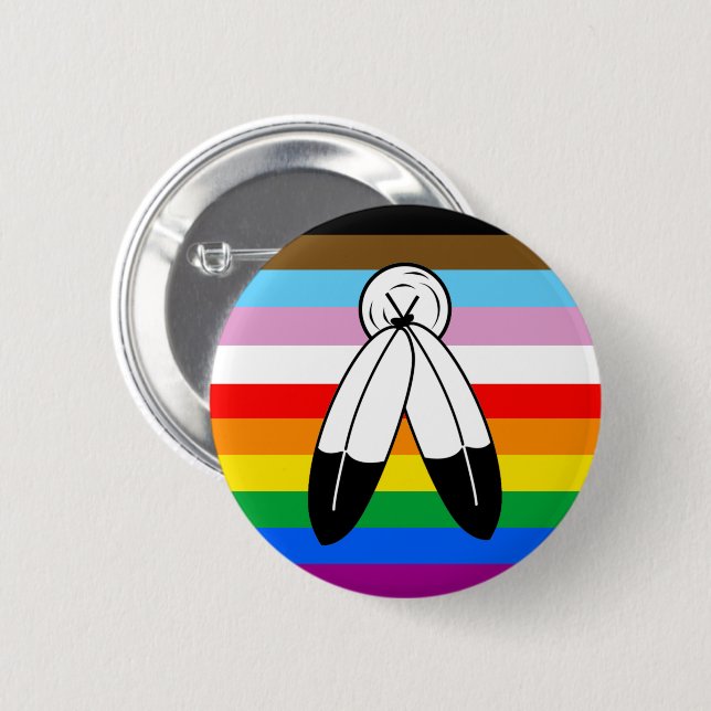 Badge Rond 5 Cm Drapeau de la fierté de progrès LGBTQ+ (Devant & derrière)
