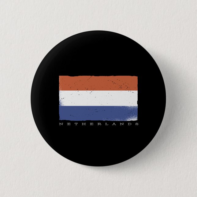 Badge Rond 5 Cm Drapeau de la Hollande avec le texte Pays-Bas (Devant)