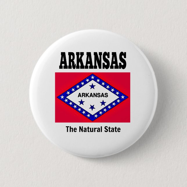 Badge Rond 5 Cm Drapeau de l'Arkansas et devise (Devant)