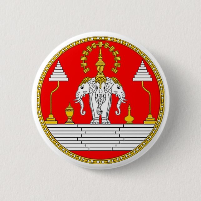 BADGE ROND 5 CM DRAPEAU DE L'ÉLÉPHANT PRINCIPAL DES LAOTIENS TROIS (Devant)