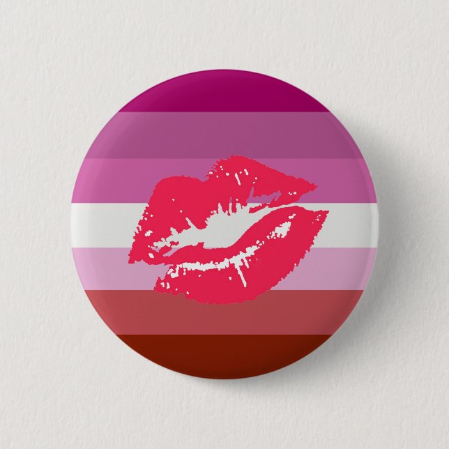 Badge Rond 5 Cm Drapeau de lesbienne de rouge à lèvres (Devant)