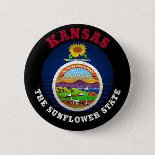 BADGE ROND 5 CM DRAPEAU DE L'ÉTAT DE KANSAS SUNLOWER