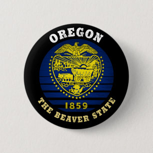 BADGE ROND 5 CM DRAPEAU DE L'ÉTAT DU BEAVER D'OREGON