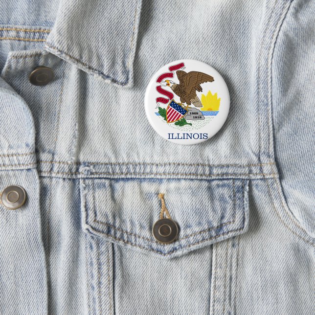 Badge Rond 5 Cm Drapeau de l'Illinois (En situation)