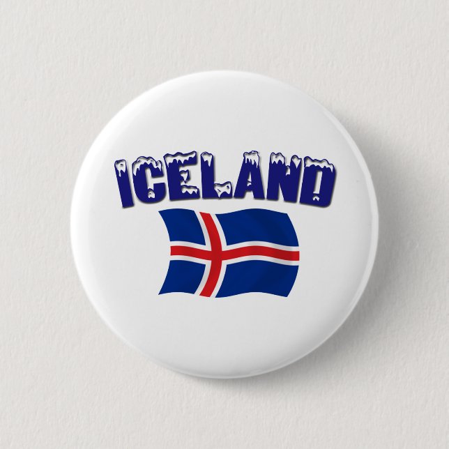 Badge Rond 5 Cm Drapeau de l'Islande (w/inscription) (Devant)