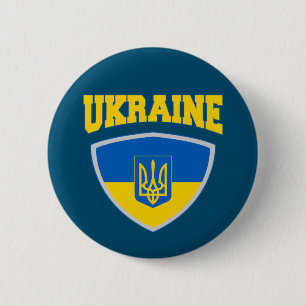 Badge Rond 5 Cm Drapeau De L'Ukraine & Emblème