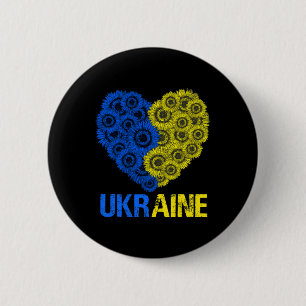 Badge Rond 5 Cm Drapeau de l'Ukraine Tournesol Cœur Vintage Amour