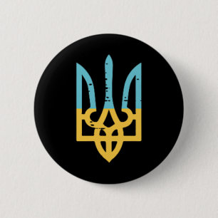 Badge Rond 5 Cm Drapeau de l'Ukraine Trident poche Crête ukrainien