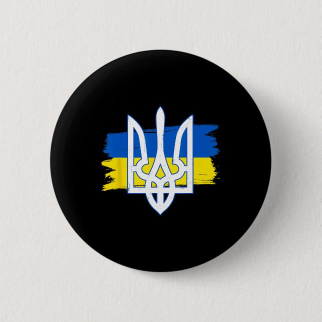 Badge Rond 5 Cm Drapeau de l'Ukraine Trident - Tryzub Ukrainien Pa (Devant)