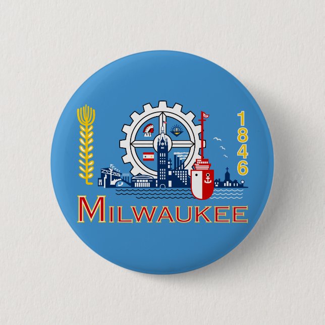 Badge Rond 5 Cm Drapeau de Milwaukee, Bouton Pinback du Wisconsin (Devant)