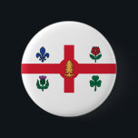 Badge Rond 5 Cm Drapeau de Montréal, Bouton du Québec<br><div class="desc">Bouton avec le drapeau de Montréal,  la ville la plus peuplée de la province de Québec,  Canada. Drapeau blanc avec croix rouge,  pin blanc,  fleur de lys bleu,  rose rouge de Lancaster,  shamrock et chardon</div>