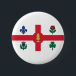 Badge Rond 5 Cm Drapeau de Montréal, Bouton du Québec<br><div class="desc">Bouton avec le drapeau de Montréal,  la ville la plus peuplée de la province de Québec,  Canada. Drapeau blanc avec croix rouge,  pin blanc,  fleur de lys bleu,  rose rouge de Lancaster,  shamrock et chardon</div>