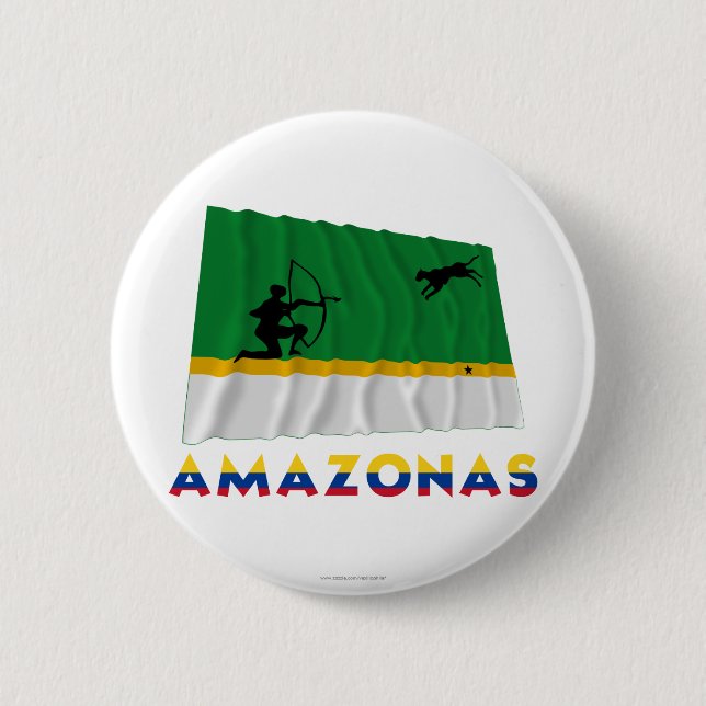 Badge Rond 5 Cm Drapeau de ondulation d'Amazonas avec le nom (Devant)